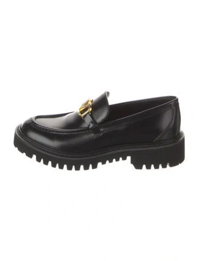 Pre-owned Valentino Garavani Signature Logo Leather Loafers In Black