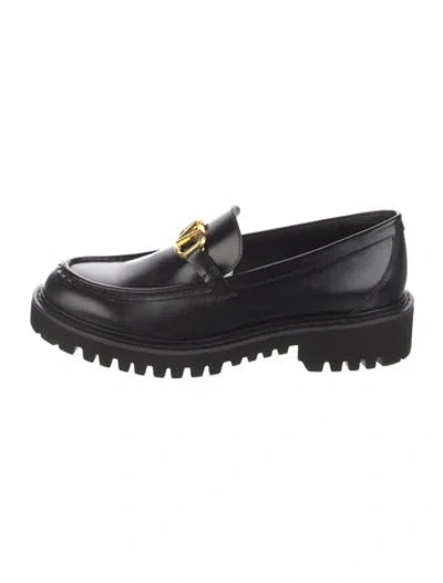 Pre-owned Valentino Garavani Signature Logo Leather Loafers In Black