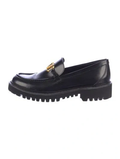 Pre-owned Valentino Garavani Signature Logo Leather Loafers In Black/blue