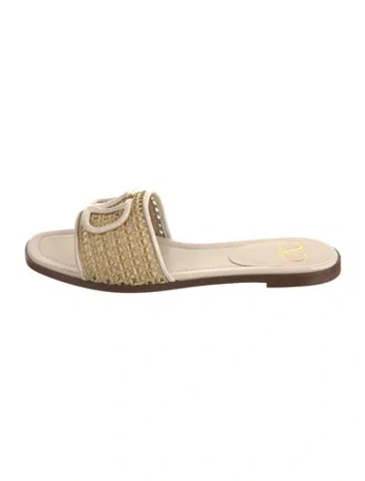 Pre-owned Valentino Garavani Signature Logo Leather Slides W/ Tags In Neutrals