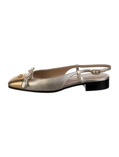 Pre-owned Valentino Garavani Signature Logo Leather Slingback Flats In Gold