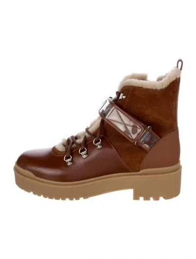 Pre-owned Valentino Garavani Signature Logo Leather Snow Boots In Brown