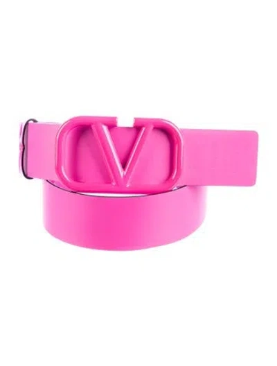 Pre-owned Valentino Garavani Signature Logo Patent Leather Belt W/ Tags In Pink