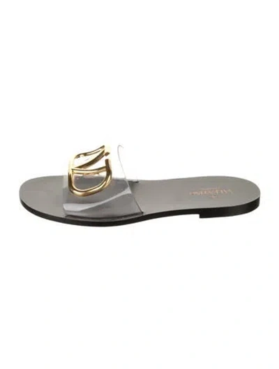 Pre-owned Valentino Garavani Signature Logo Pvc Slides In Grey