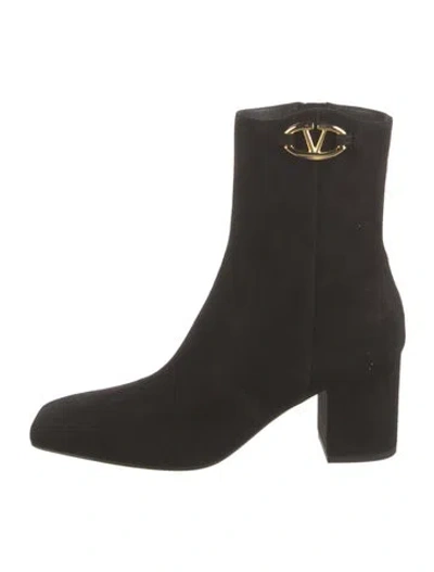 Pre-owned Valentino Garavani Signature Logo Suede Boots W/ Tags In Black