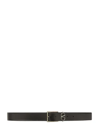 Valentino Garavani Signature Men's Black Leather Belt With Mini Vlogo Buckle