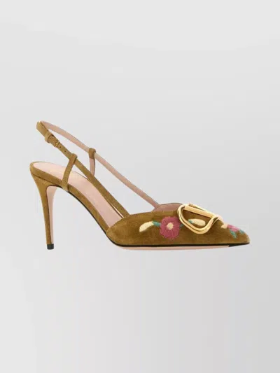 Valentino Garavani Signature Pumps Featuring Embroidered Design In Brown
