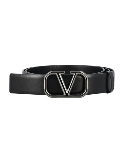 Valentino Garavani Signature V-logo Leather Belt By  In Black