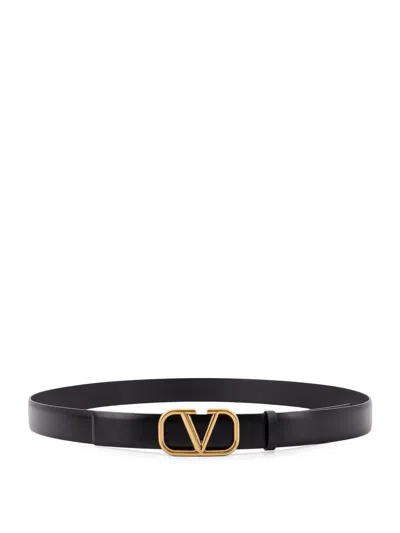 Valentino Garavani Elegant Black Leather Belt With Gold Buckle 30 Mm