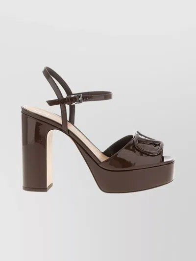 Valentino Garavani Signature Vlogo Block Heel Sandals In Brown