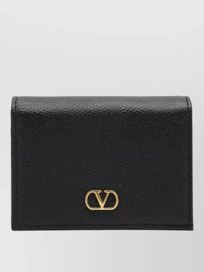 Valentino Garavani Signature Vlogo Leather Wallet Textured Finish In Black