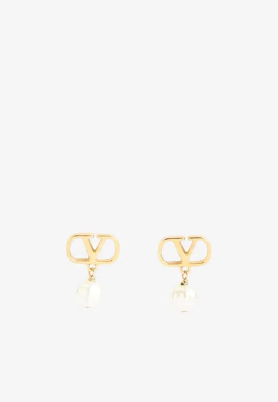 Valentino Garavani Signature Vlogo Pearl Drop Earrings In Gold