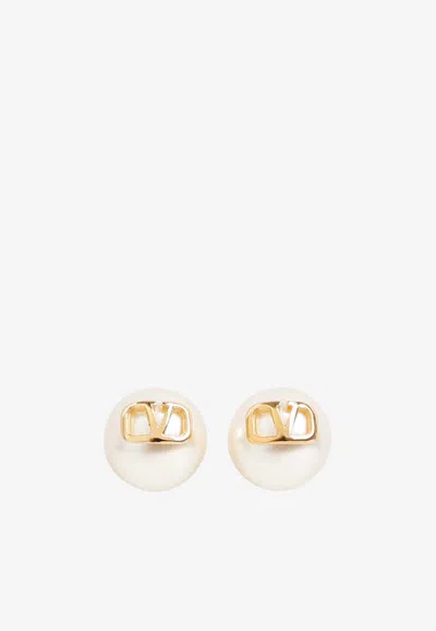 Valentino Garavani Signature Vlogo Pearl Earrings In White