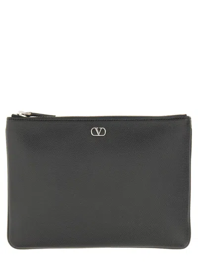 Valentino Garavani Signature Vlogo Pouch In Garnet Calfskin In Black