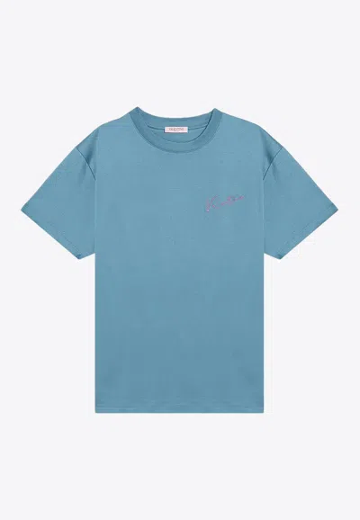 Valentino Light Blue T-shirt With Vlogo Signature Print