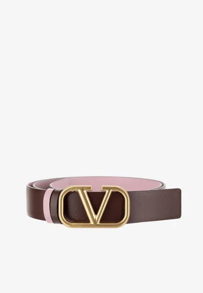 Valentino Garavani Signature Vlogo Reversible Belt In Dark Brown