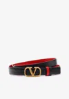 Valentino Signature Vlogo Reversible Slim Belt In Black
