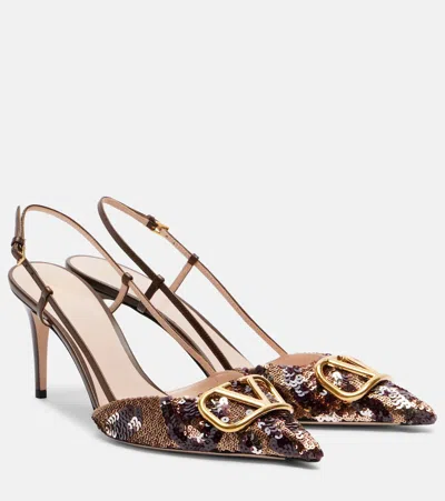Valentino Garavani Signature Vlogo Sequined Slingback Pumps In Multi