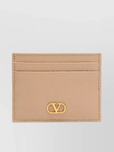 Valentino Garavani Signature Vlogo Textured Credit Card Holder In Neutral
