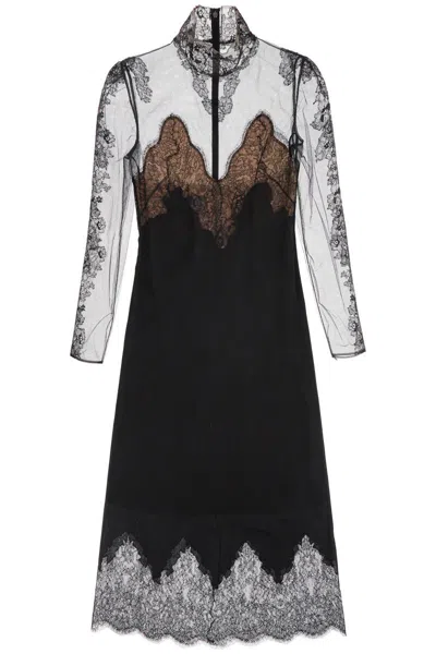Valentino Silk And Lace Dress In Black