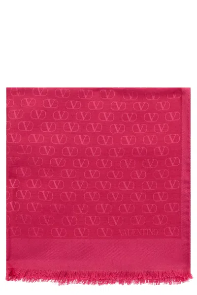 Valentino Silk And Wool Scarf With Jacquard Pattern In Pink