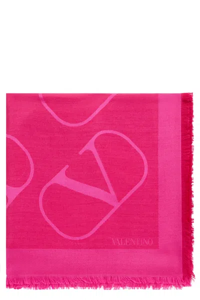 Valentino Silk And Wool Scarf With Jacquard Pattern In Pink