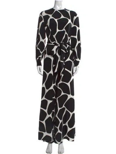 Pre-owned Valentino Silk Animal Print Jumpsuit In Black
