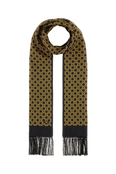 Valentino Silk Bandeau Scarf With Black, Yellow, And Orange Geometric Pattern