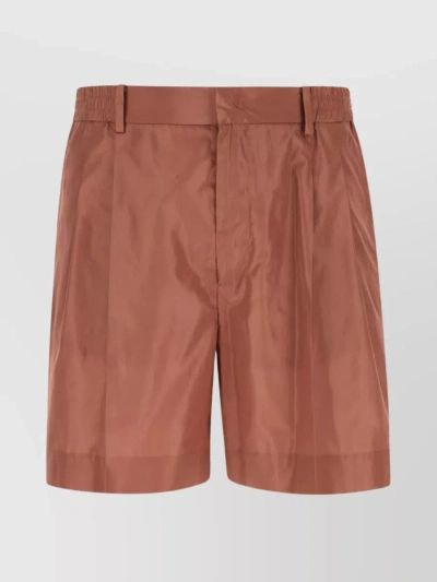 Valentino Silk Bermuda Shorts With Belt Loops And Back Welt Pockets In Brown