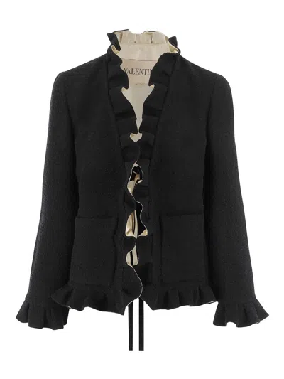 Valentino Silk Blazer With Front Knot In Black