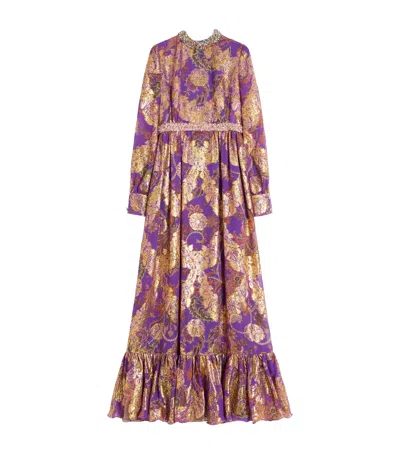 VALENTINO SILK-BLEND EMBELLISHED-TRIM DRESS