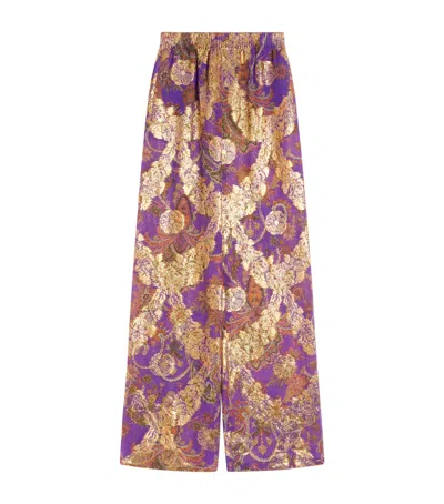 Valentino Silk-blend Floral Trousers In Purple