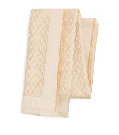 Valentino Garavani Silk-blend Monogram Stole In Ivory