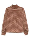 Valentino Silk Blouse With Voyage Imaginaire Print In Brown