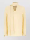 Valentino Silk Blouse Fringe Tie Long Sleeves In Neutral