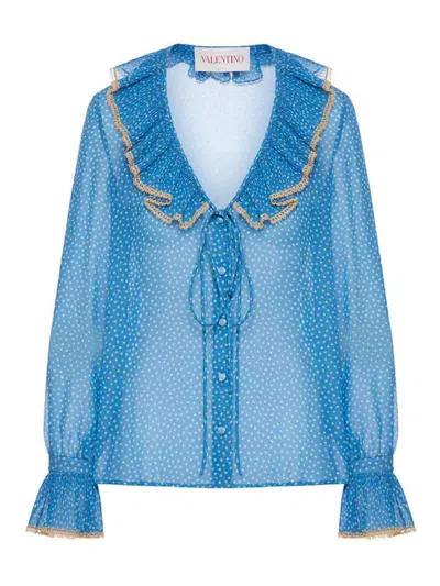 Valentino Silk Blouse In Polka Dots In Blue