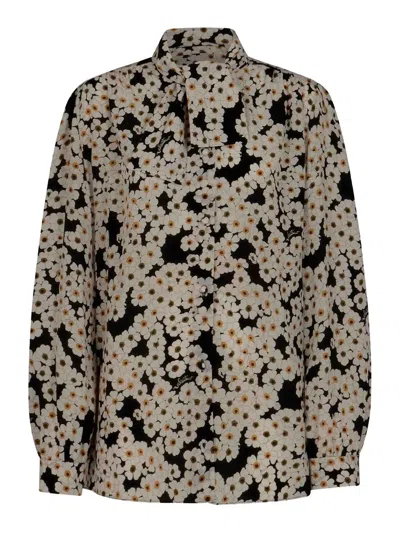 Valentino Apres Lhivier Floral Pleated Neck Shirt In Multi