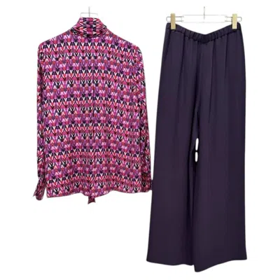 Pre-owned Valentino Silk Blouse Pants Set Suit - Women's Sz 40/42 In Black