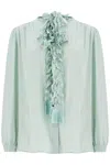 Valentino Crepe Shirt With High Neck And Ruffled Neckline