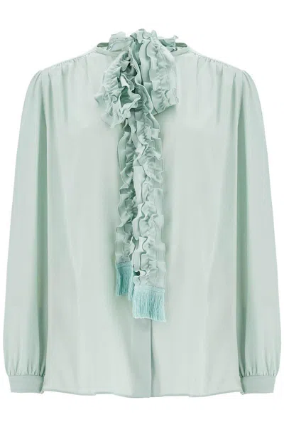 Valentino Silk Blouse With Bow Detail In Green