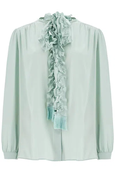 Valentino Silk Blouse With Bow Detail In Green