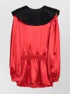 Valentino Silk Blouse With Pleated Collar And Elastic Waistband In Red