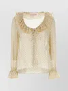 Valentino Lace-trimmed Ruffled Polka-dot Silk-chiffon Blouse