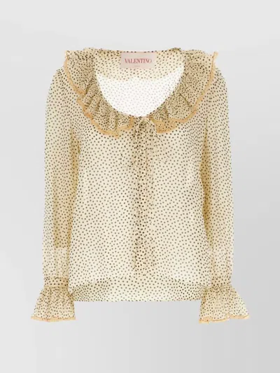 VALENTINO SILK BLOUSE WITH RUFFLED NECKLINE AND POLKA DOT PATTERN