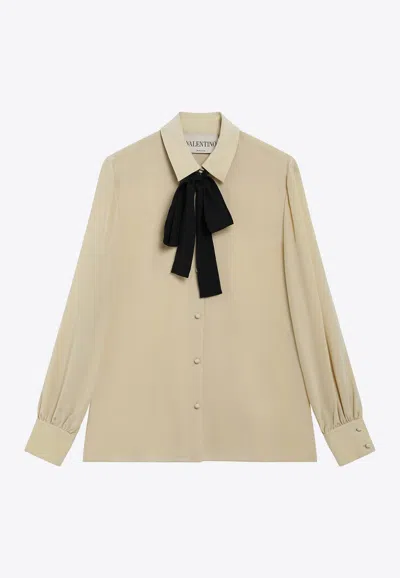 Valentino Garavani Light Beige Silk Bow Shirt In Neutral