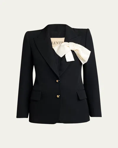 Valentino Silk Bow Single-breasted Blazer Jacket In Black
