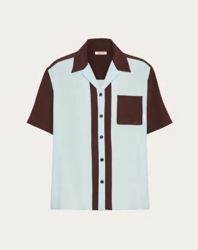 Valentino Silk Bowling Shirt In Ebony/azure