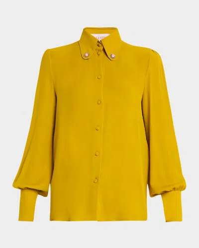 Valentino Silk Button Down Blouse In Ocra