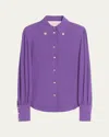 Valentino Daisy Jewel Collar Embellished Shirt With Pleated Shoulders In Orchid
