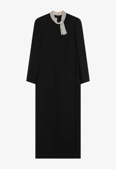 Valentino Silk Embellished-collar Midi Dress In Black